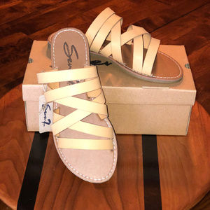 Camel Strappy Faux Leather Sandal